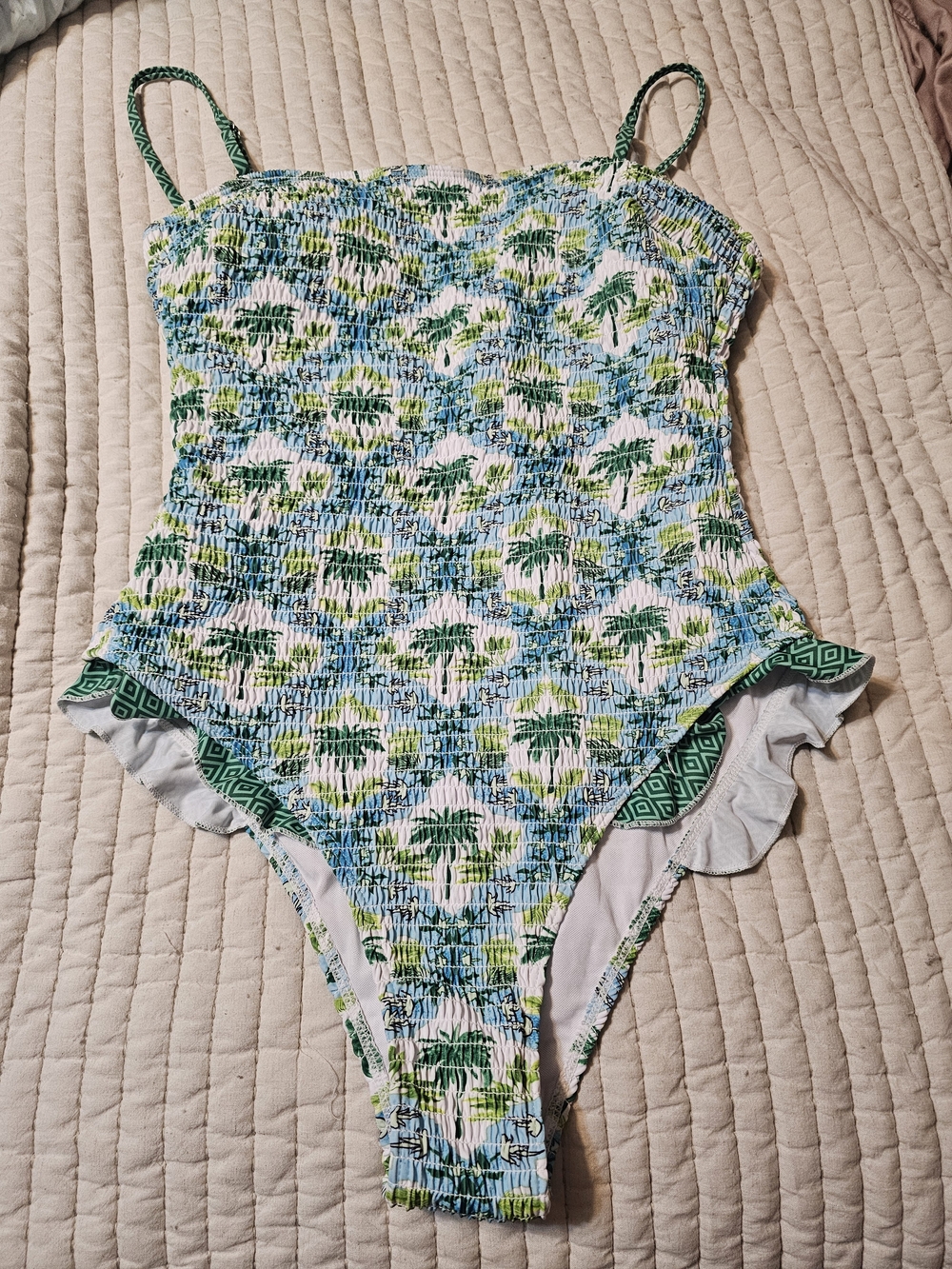 Source Unknown Blue, Green & White Tropical One-Piece Swimsuit